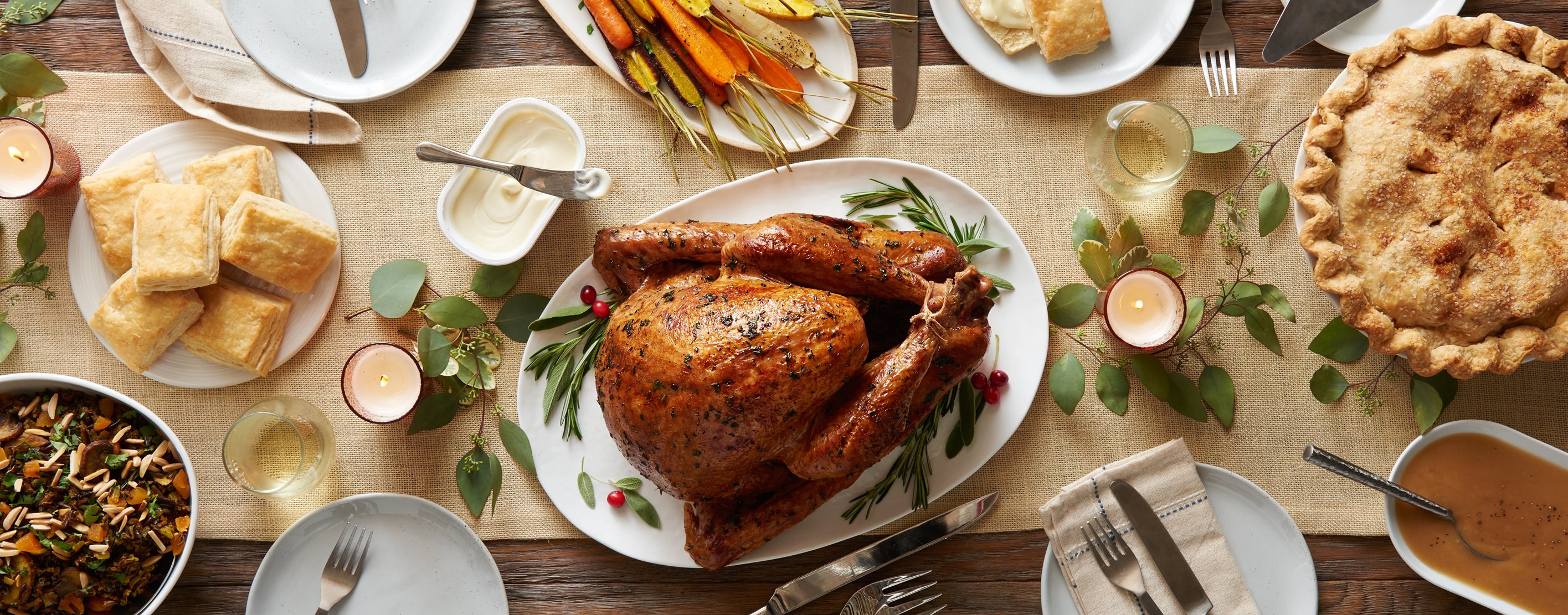 A table with Thanksgiving food